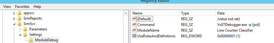 registry editor moduledebug key