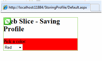 Web page with color red selected