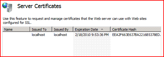 Screen shot of the localhost server certificates