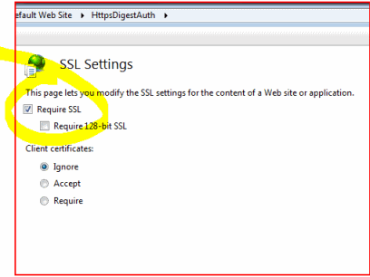 Screen shot showing SSL Settings options