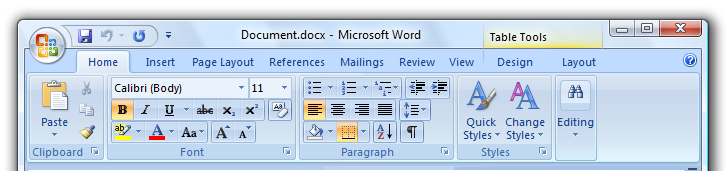 Screen shot of the Microsoft Word ribbon 