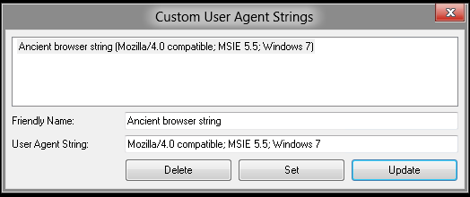 Picture of Custom User AgentStrings dialog box