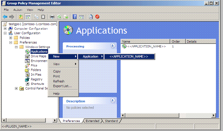 extension to the applications snap-in