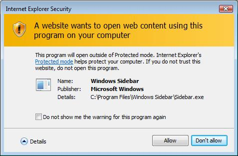 the protected mode dialog.