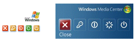  Example of desktop icons versus Windows Media Center icons