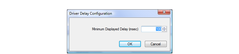 screen shot of a driver delay configuration dialog box showing a spin box where you can enter a minimum displayed delay in milliseconds