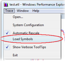 screen shot of the load symbols command on the trace menu