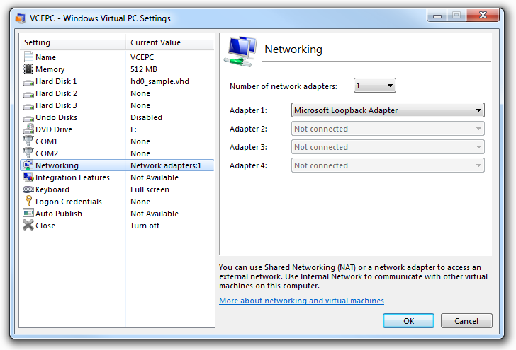 Windows Virtual PC Settings