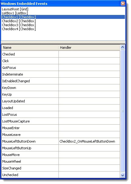 Windows Embedded Events Window