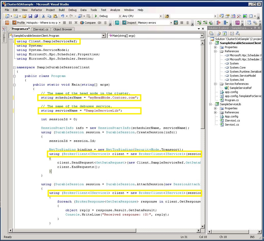Durable Session Client project in Visual Studio