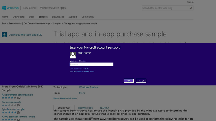 An in-app purchase sign-in prompt