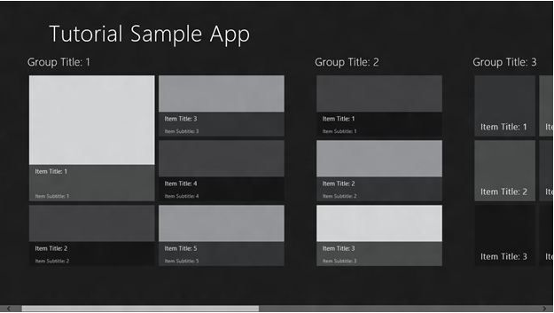 Screen shot of grid app with multi-sized items with different templates