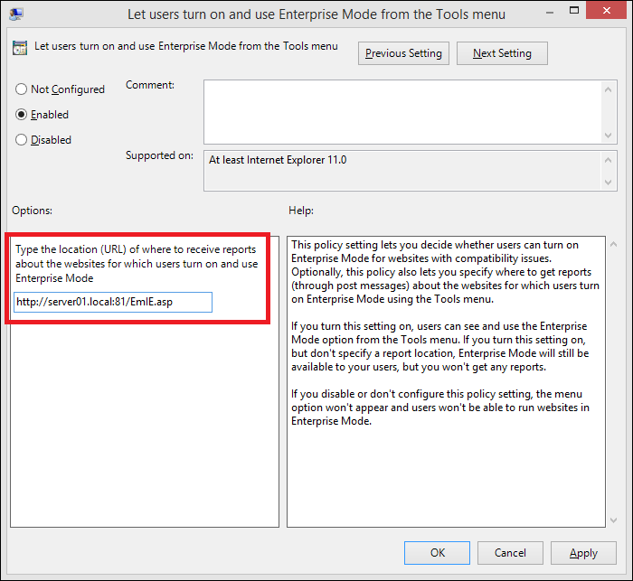 group policy to turn on enterprise mode.
