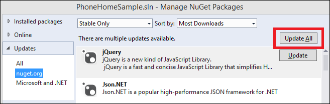 Nuget Package Manager for package updates.
