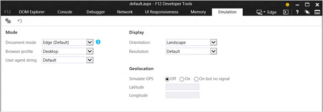 F12 Developer Tools Emulation tab.