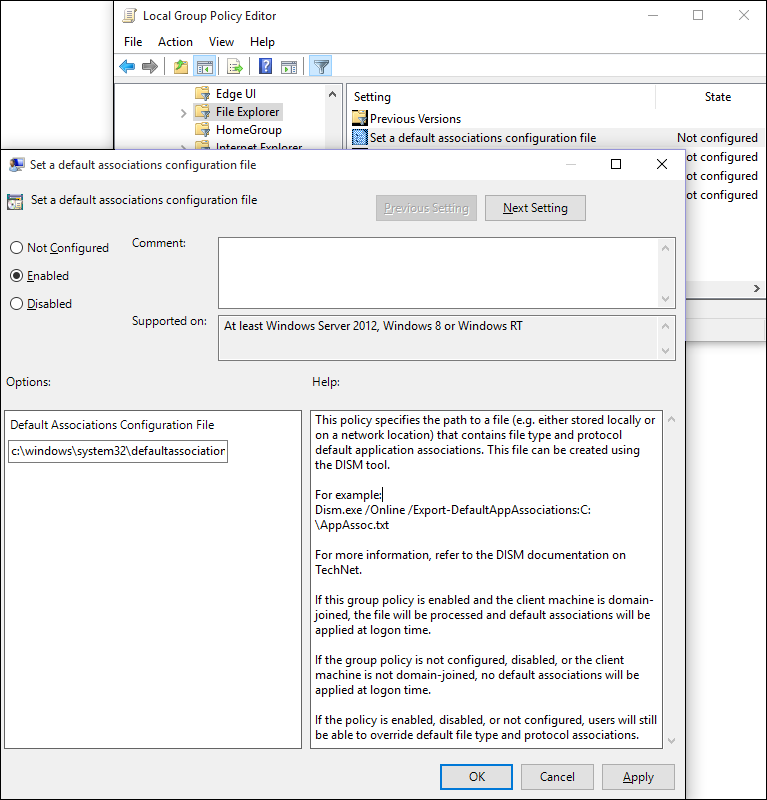 set default associations group policy setting.
