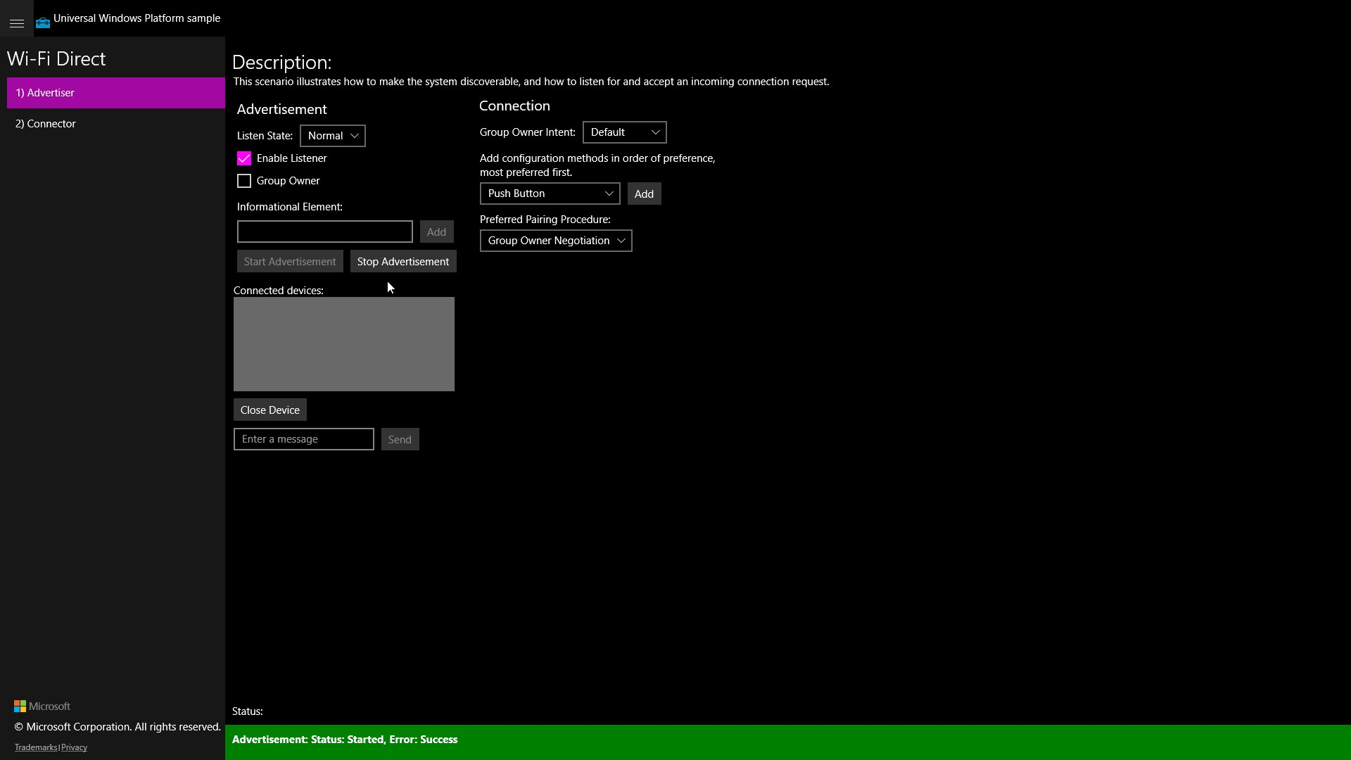 Advertiser Configuration Screen