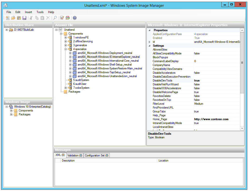 Screenshot of the Windows system image manager.