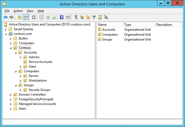 Screenshot of an Active Directory Users and Computers window.