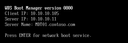 Screenshot showing the wds boot manager version 0800.