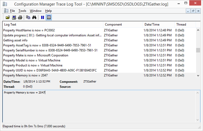 Screenshot of the Configuration Manager Trace Log Tool.