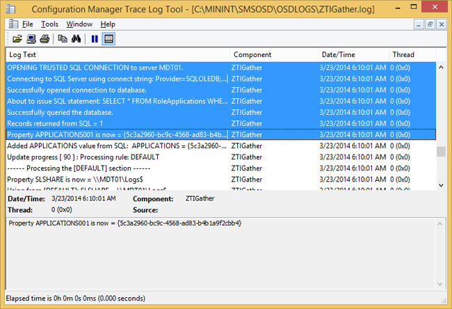 Screenshot of Configuration Manager Trace Log Tool.
