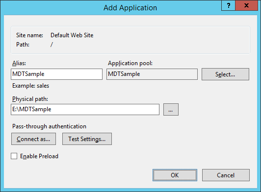 Screenshot of an Add Application window.
