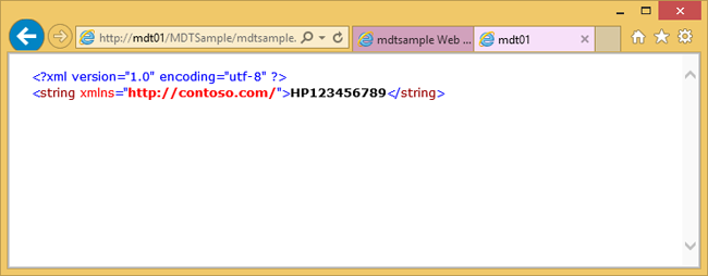 Screenshot of the mdt sample web service result.