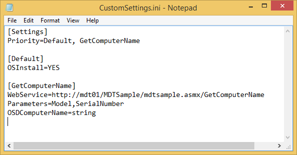 Screenshot of a notepad page showing the updated CustomSettings.ini file.