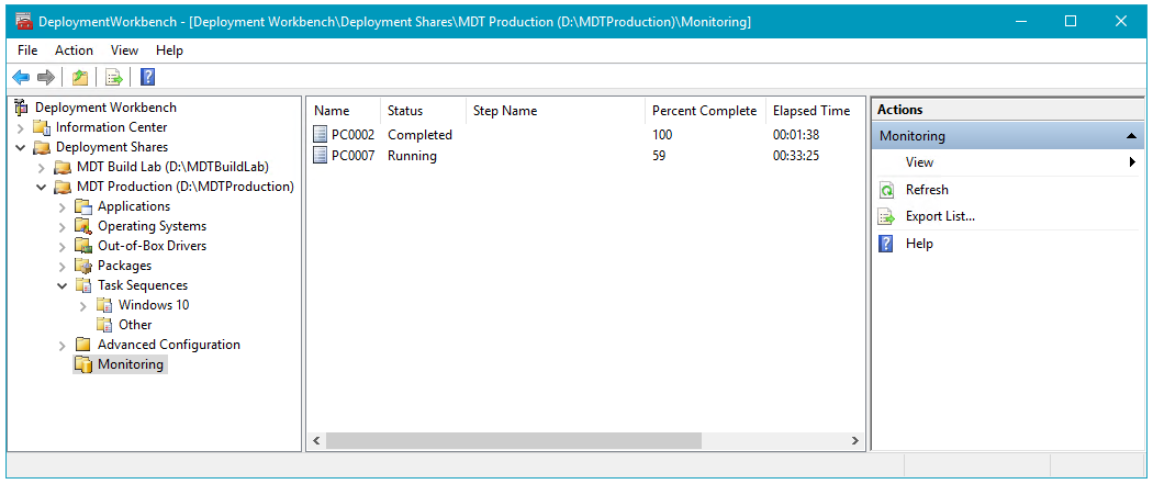 Screenshot of the Deployment Workbench with Monitoring selected.