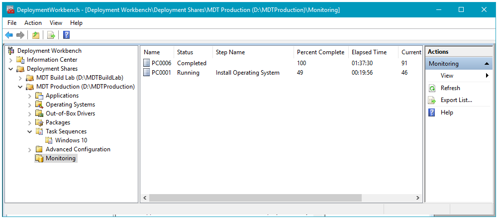 Screenshot of the Deployment Workbench window with Monitoring selected.