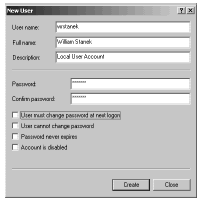 Figure 8-11: Configuring a local user account is different than configuring a domain user account.