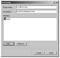 Figure 8-13: The New Group dialog box allows you to add a new local group to a computer.