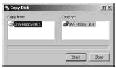 Figure 12-5: Use the Copy Disk dialog box to select the source and destination drives.