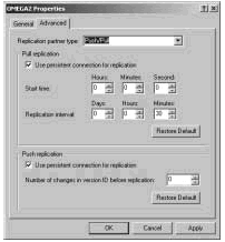 Figure 18-7: You can change the default replication settings for each replication partner, if necessary.