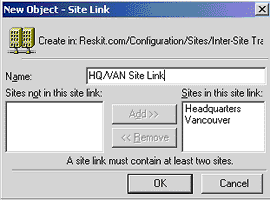 Figure 3: Creating an SMTP site link