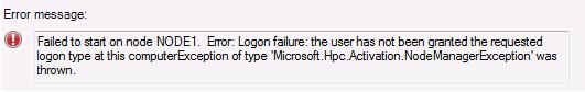 Screenshot of job logon failure error message