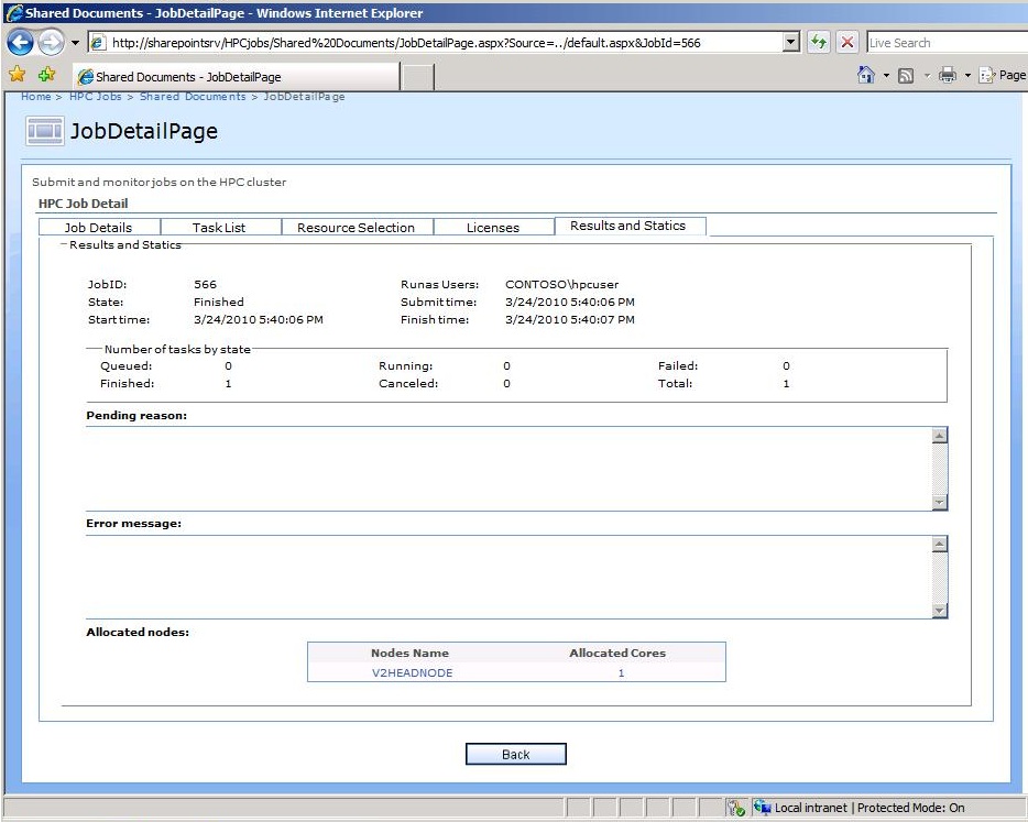 The HPC Job Detail Web Part for SharePoint