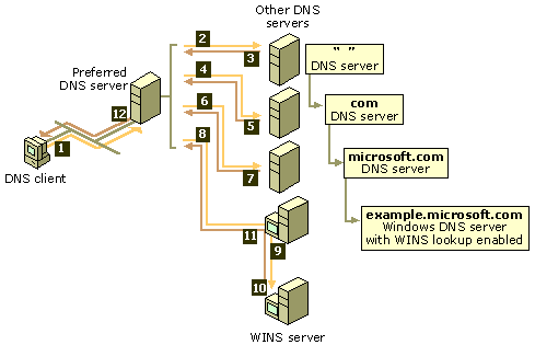 Example of WINS lookup integration with DNS