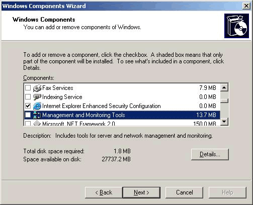 Windows Components Wizare - Management and Monitor