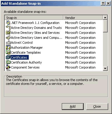 Add Standalone Snap-in dialog