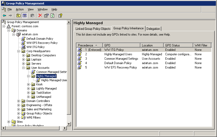 Group Policy Management Linking and Inheritance