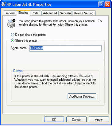 Type a share name for the shared printer