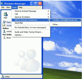 Figure 2: Starting Remote Assistance with Windows Messenger