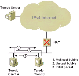 Figure 14: Initial communication between Teredo clients on the same link