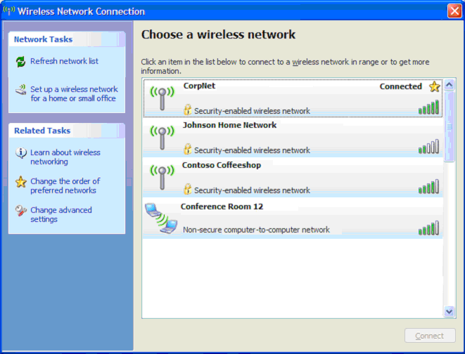 Figure 6 The Windows XP SP2 Wireless Network Connection dialog box