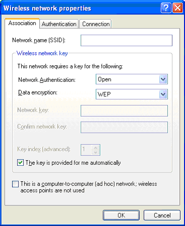 Figure 9 The Association tab on the Wireless network properties dialog box