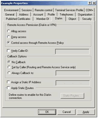 Figure 18 The Dial-in tab of a user account