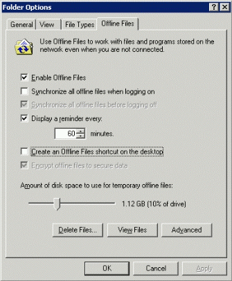 Figure 17: . Selecting the Offline Files tab