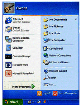 Figure 2: Windows XP provides a redesigned Start menu that groups frequently used applications